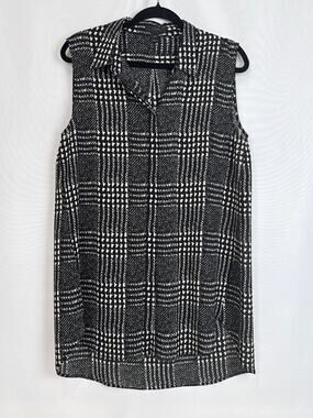 J.Crew Black Cream Houndstooth Sleeveless Blouse Tall 14T